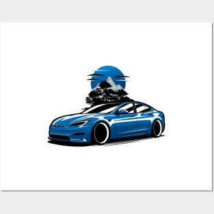Blue Model S Plaid Posters and Art